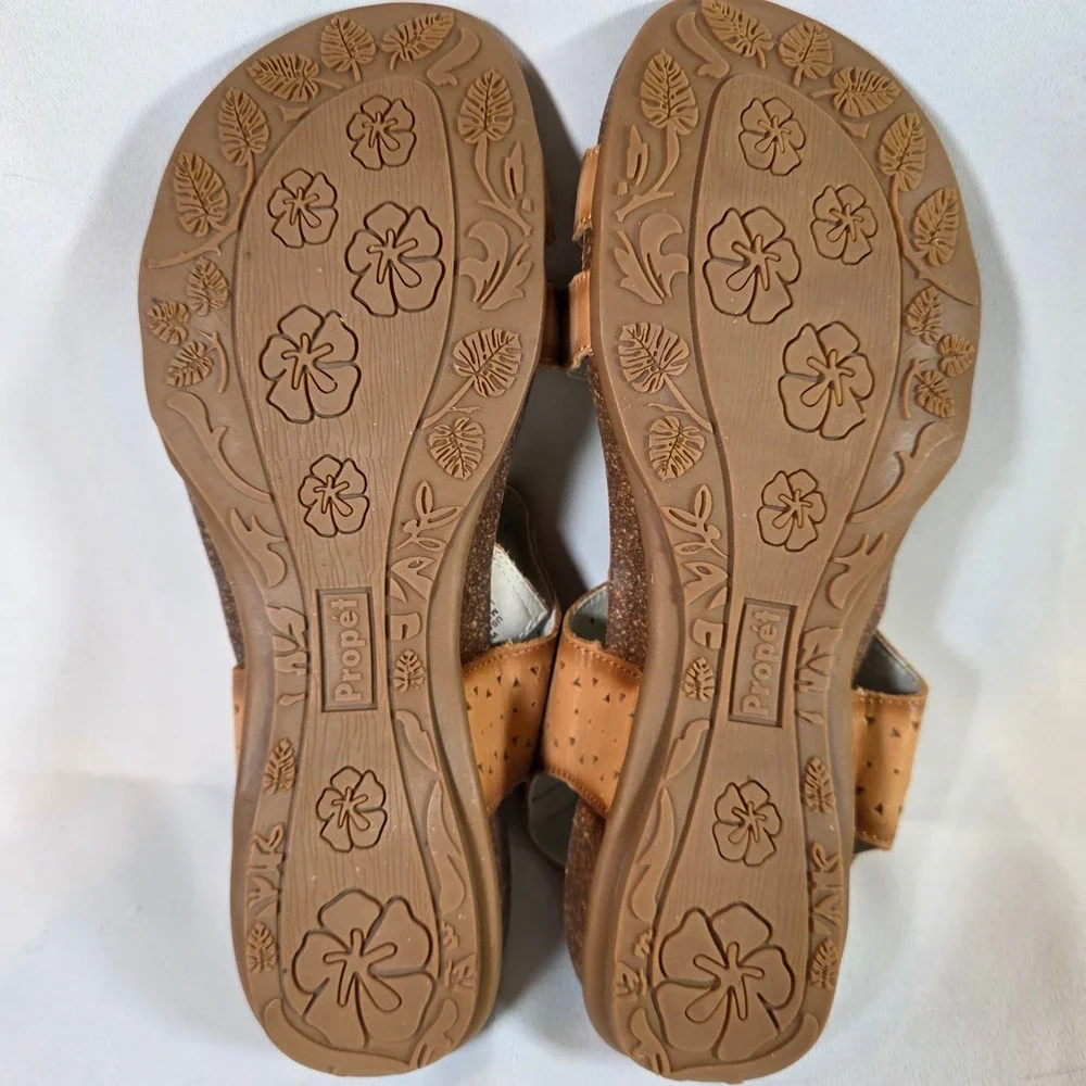 Propet Farrah Sandals Womens‎ 11 4E Extra Wide Tan Leather Adjustable Strap